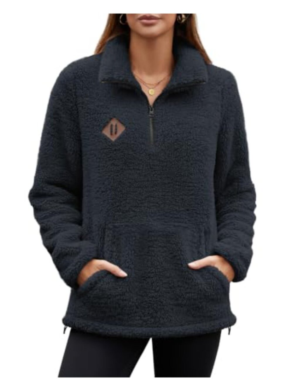 Sherpa Fleece Half Zip Pullover Sweatshirt Oversized Relaxed Fit